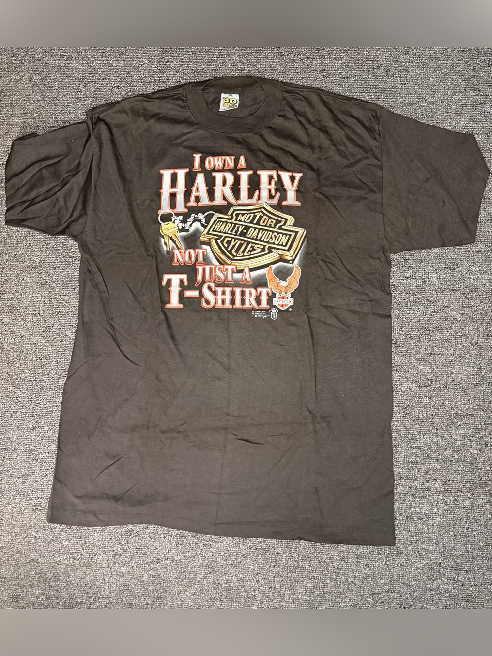 Vtg 1988 Harley Davidson 3D Emblem T Shirt XL I Own A Harley Las Vegas Nevada